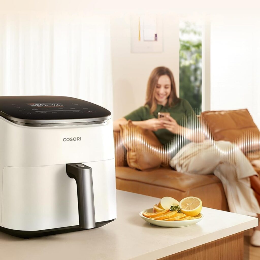 White Cosori TurboBlaze 6-quart smart air fryer on a counter
