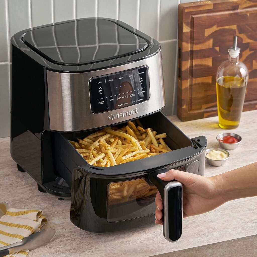 Cuisinart 6-quart air fryer with viewing window and basket of fries